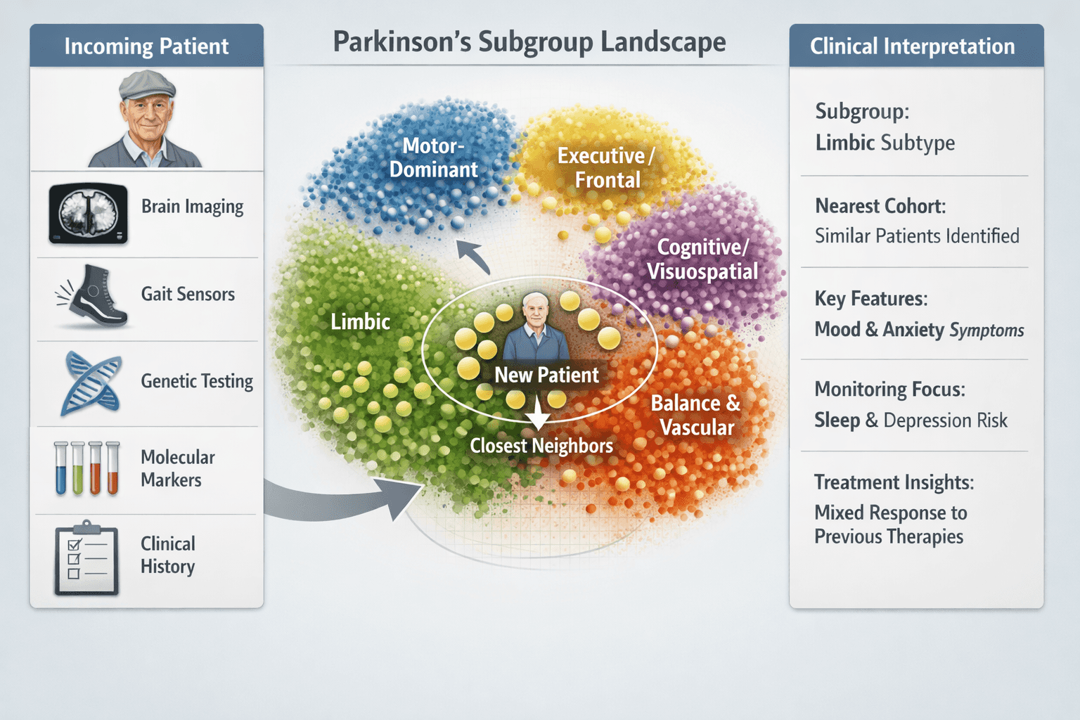 Parkinson's Subgroup Landscape: nearest-neighbor patient placement