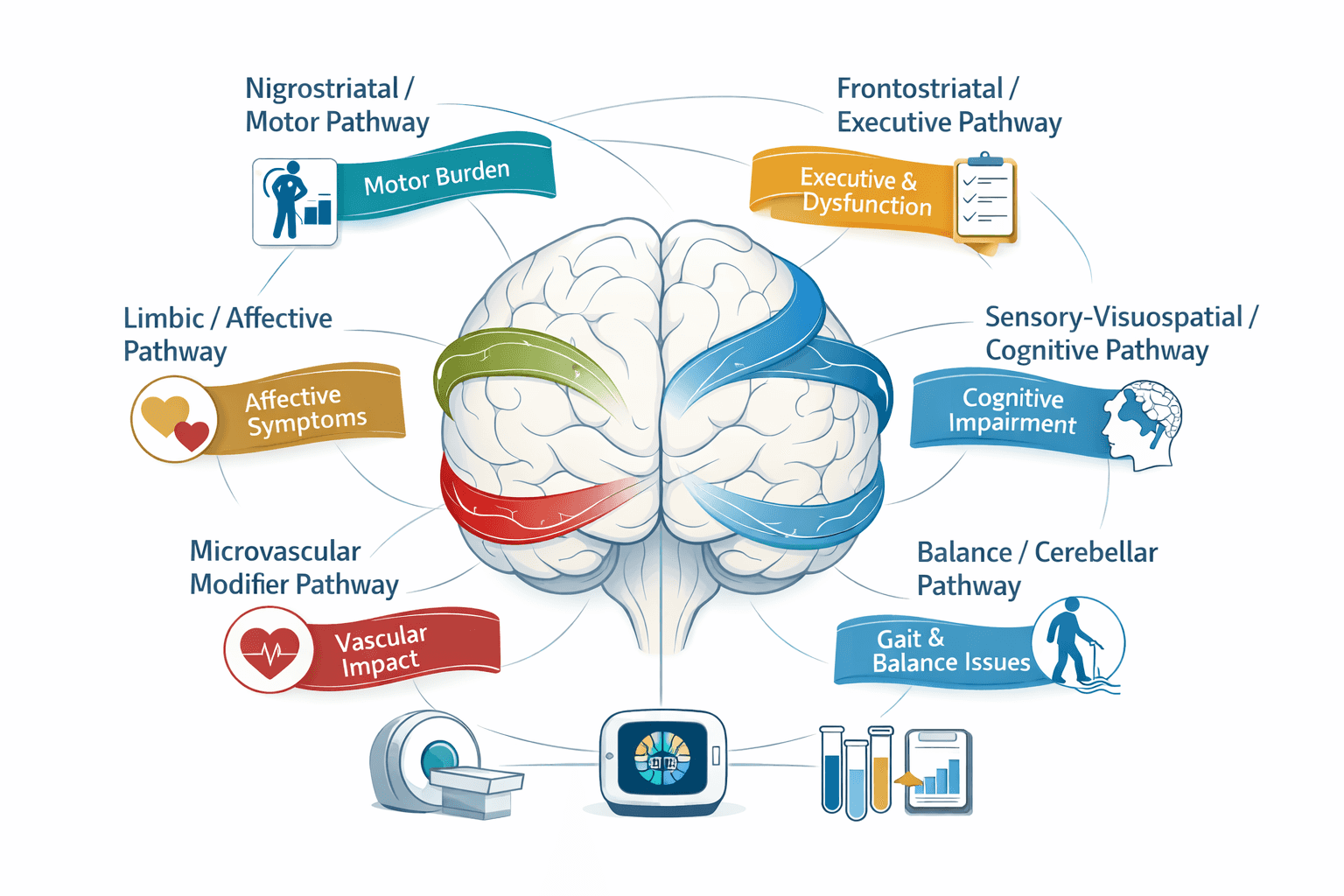Six neuroanatomical pathways and their clinical associations