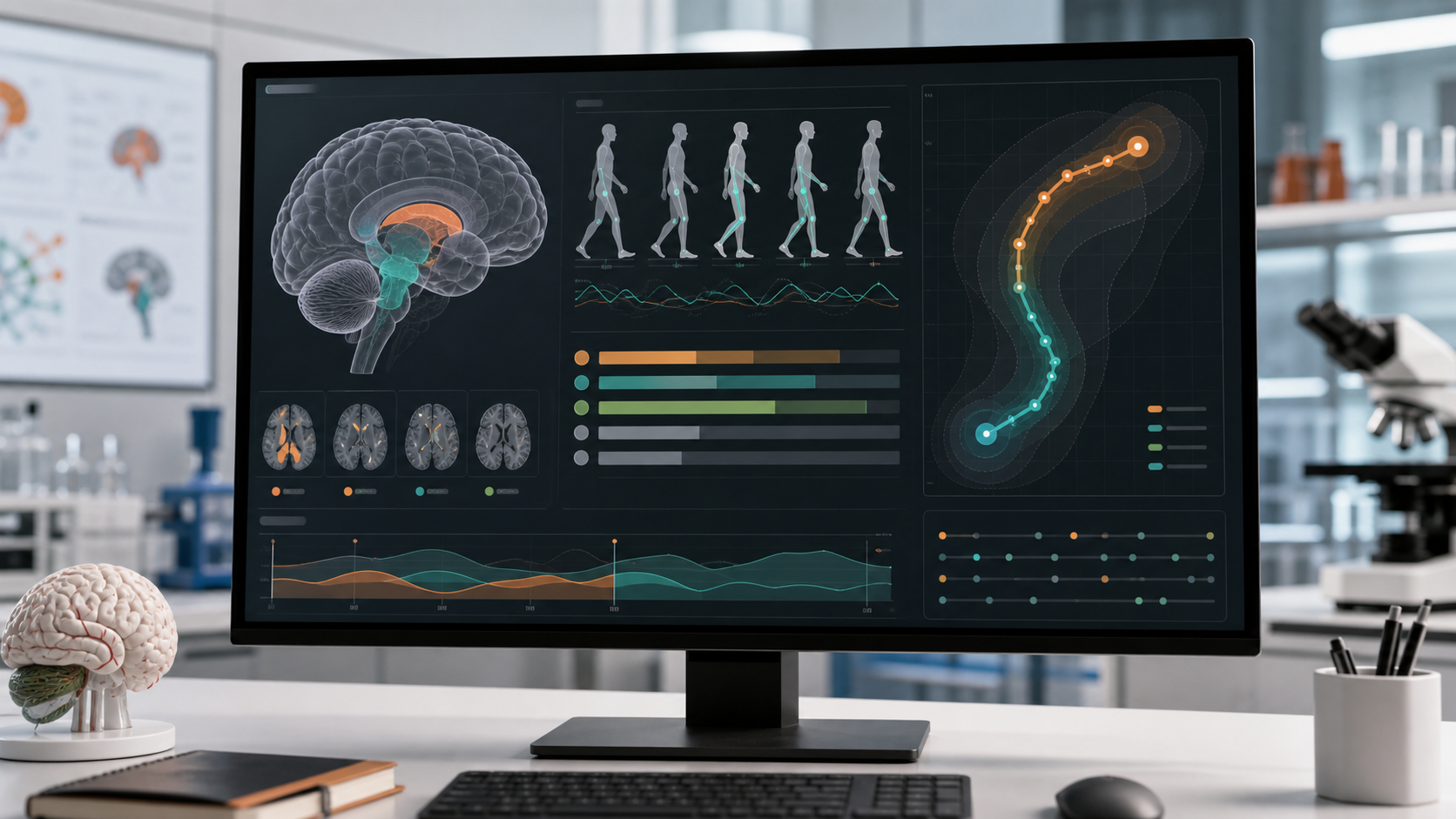 Generated dashboard concept for an uncertainty-aware Parkinson's motor-state explorer.