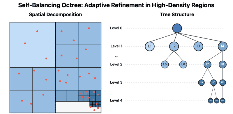 Self-balancing octree adaptive refinement in high-density regions