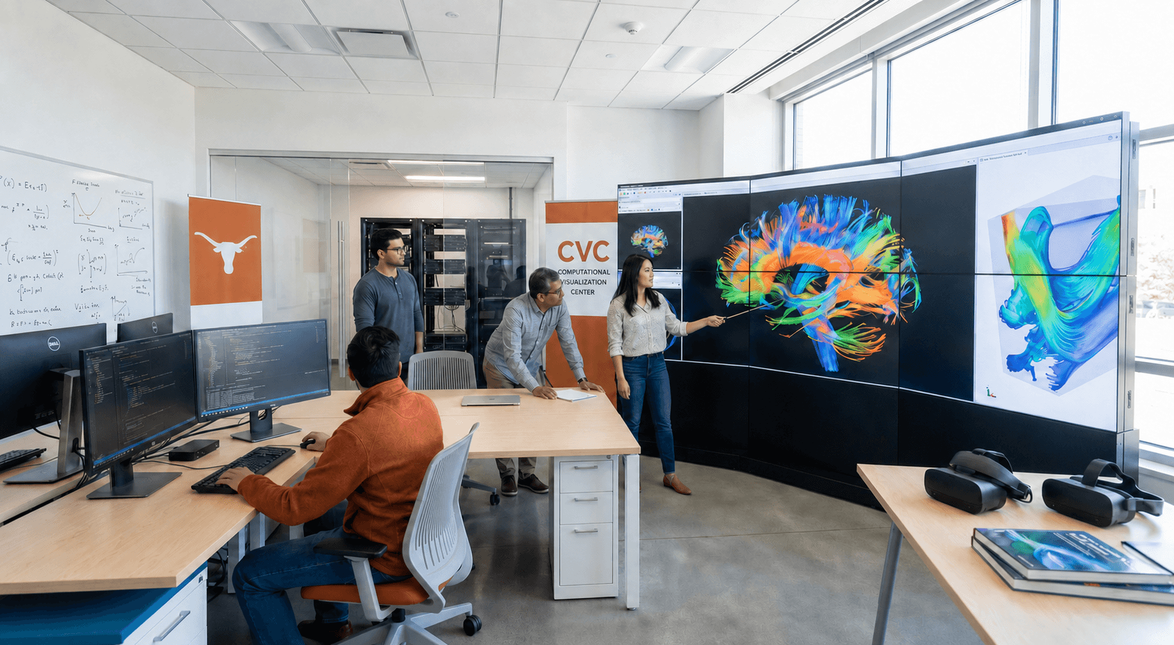 Computational Visualization Center researchers working with large-scale scientific visualizations