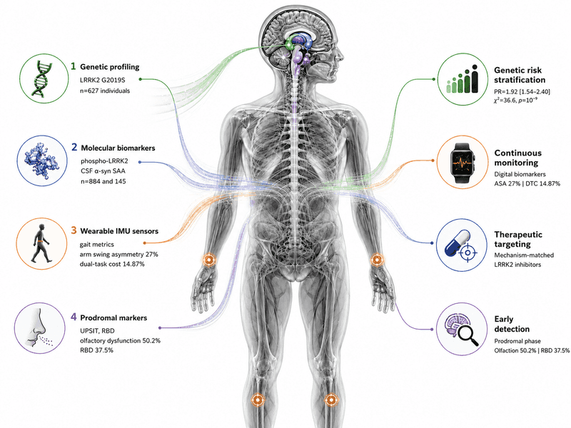 Integrated genetic, molecular, wearable, and prodromal biomarker streams mapped through the body